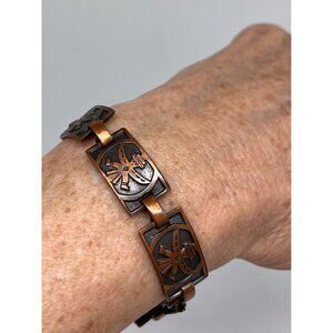 Vintage Solid Copper Link Bracelet Kachina Dancer Warrior Native American 5.5"
